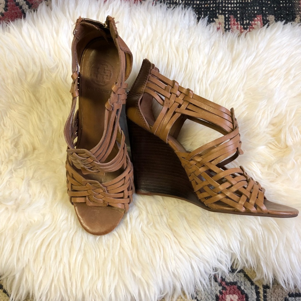 TORY BURCH TEVRAY HUARACHE WEDGE SANDALS